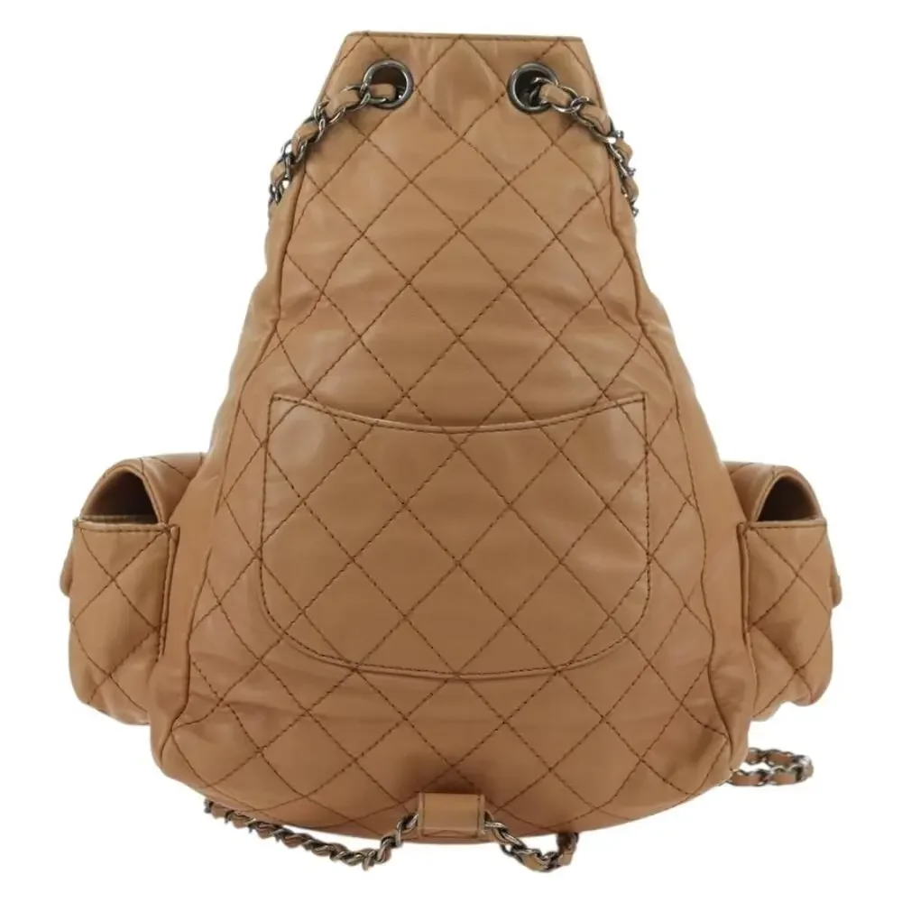 Chanel Matelasse Lambskin Chain Backpack Beige